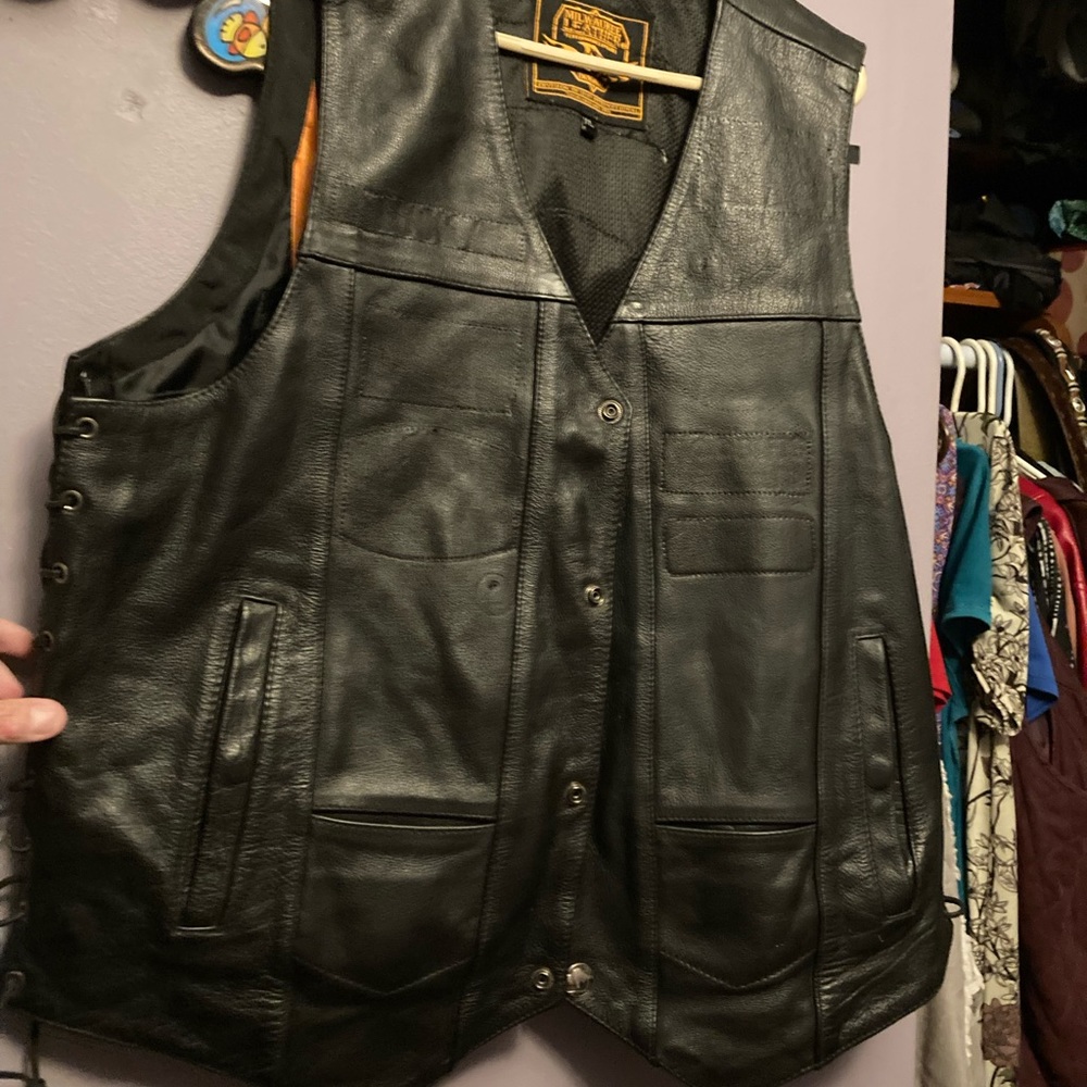 Black leather biker vest